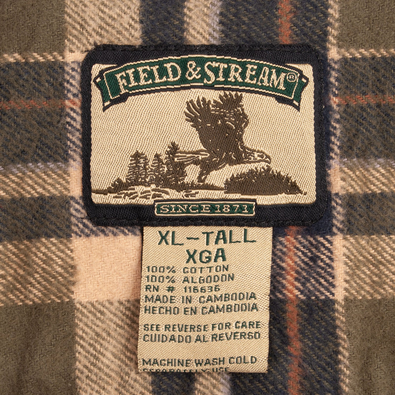 Vintage Field And Stream Green Check Plaid Flannel Shirt 1990S Size XL