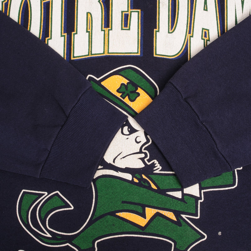 Vintage Ncaa Notre Dame University Irish Blue Sweatshirt 1990S Size 2XL Made In USA