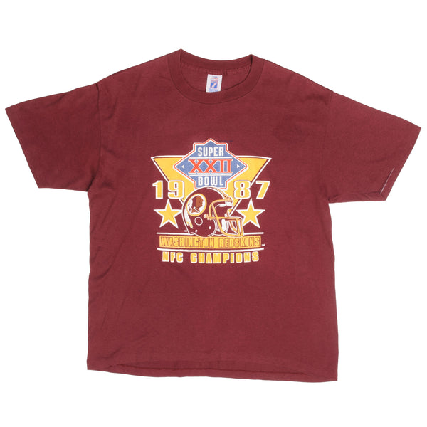 Vintage NFL Washington Redskins NFC Champion Superbowl XXII 1987 Tee Shirt Size Large Made In USA With Single Stitch Sleeves