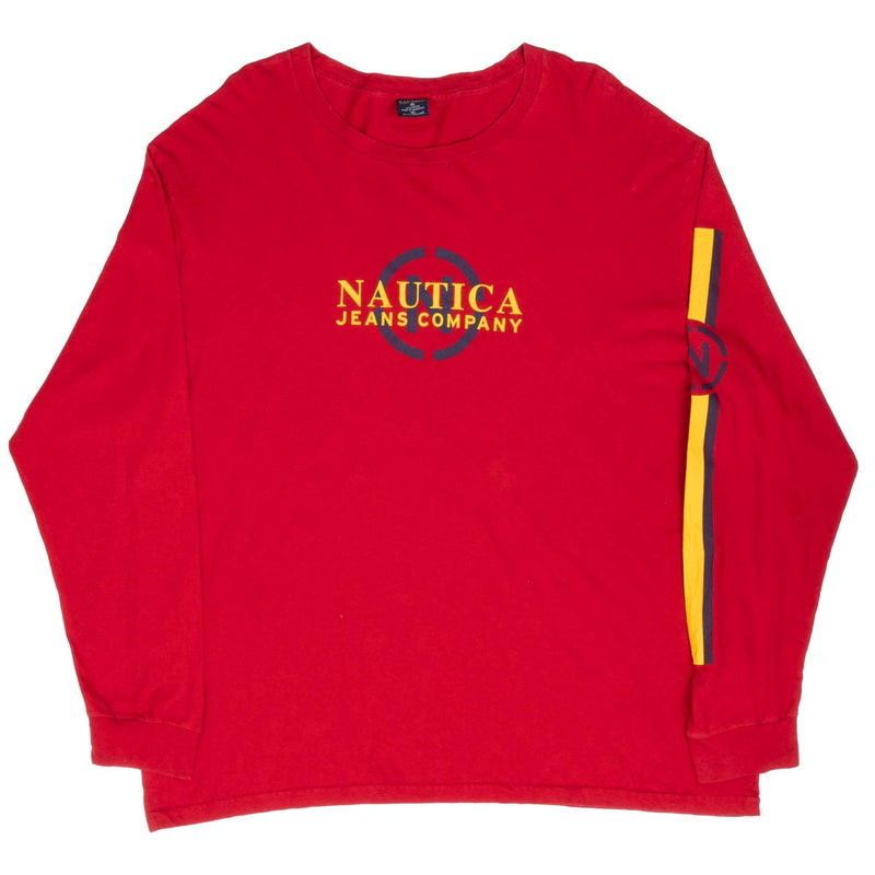 Vintage Nautica Jeans Red Long Sleeve Tee Shirt 2000S Size XL