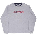 Vintage Nautica Embroidered Grey Long Sleeve Tee Shirt 2000S Size Large