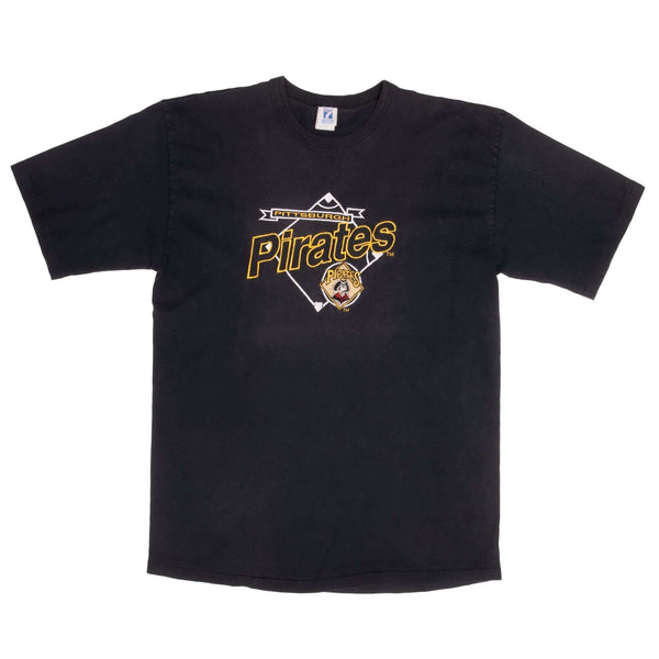 Vintage MLB Pittsburgh Pirates Embroidered Logo 7 Tee Shirt 1990S Size Large Made In USA.