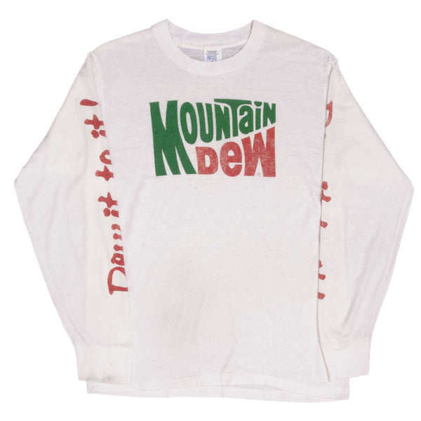 Vintage Moutain Dew Long Sleeve Tee Shirt 1980s Size Medium Made In USA With Single Stitch Sleeves