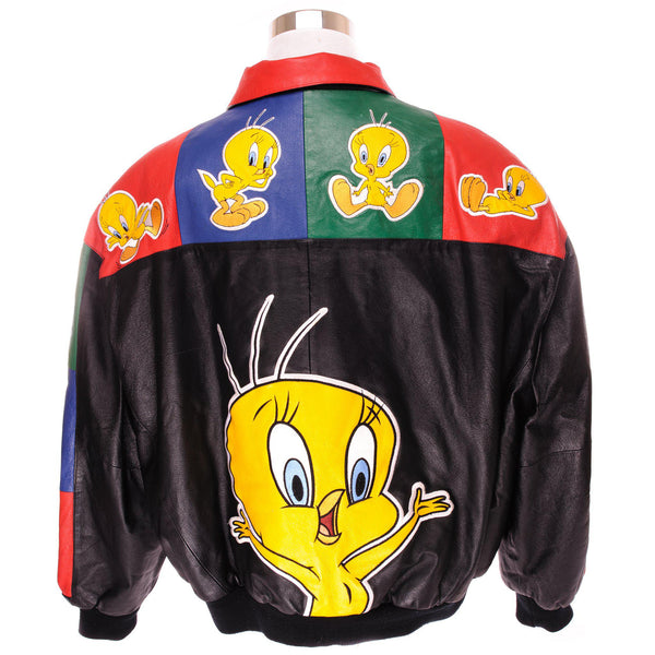 Vintage Warner Bros Looney Tunes Tweety Leather Jacket 1999 Size 3XLarge.