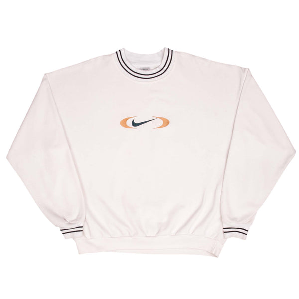 Vintage Nike Center Big Swoosh White Sweatshirt 1990S Size XL