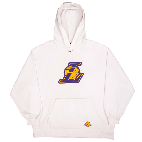 Vintage Nike Nba Los Angeles Lakers Center Swoosh White Hoodie Sweatshirt 1990S Size 2XL