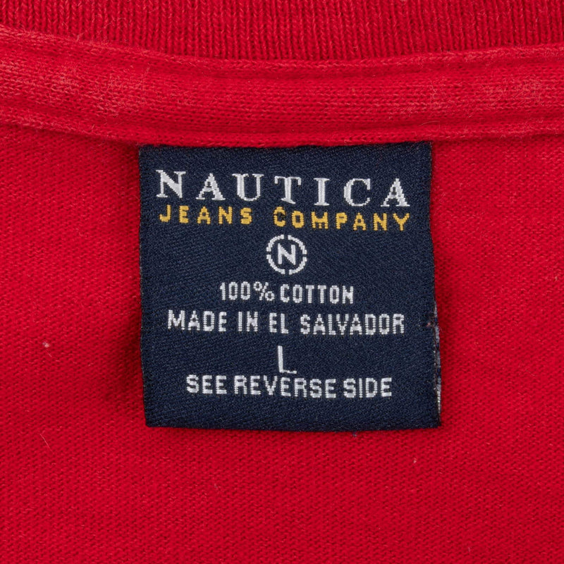 Vintage Nautica Jeans Red Long Sleeve Tee Shirt 2000S Size Large