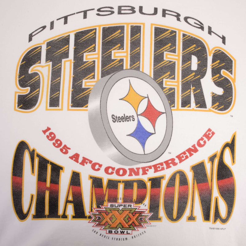 Vintage NFL Pittsburgh Steelers AFC Champions 1995 White Sweatshirt Size Large Made In USA