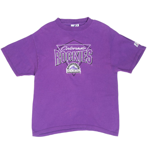 Vintage Mlb Colorado Rockies Embroidered Purple Tee Shirt 1990S Size Medium