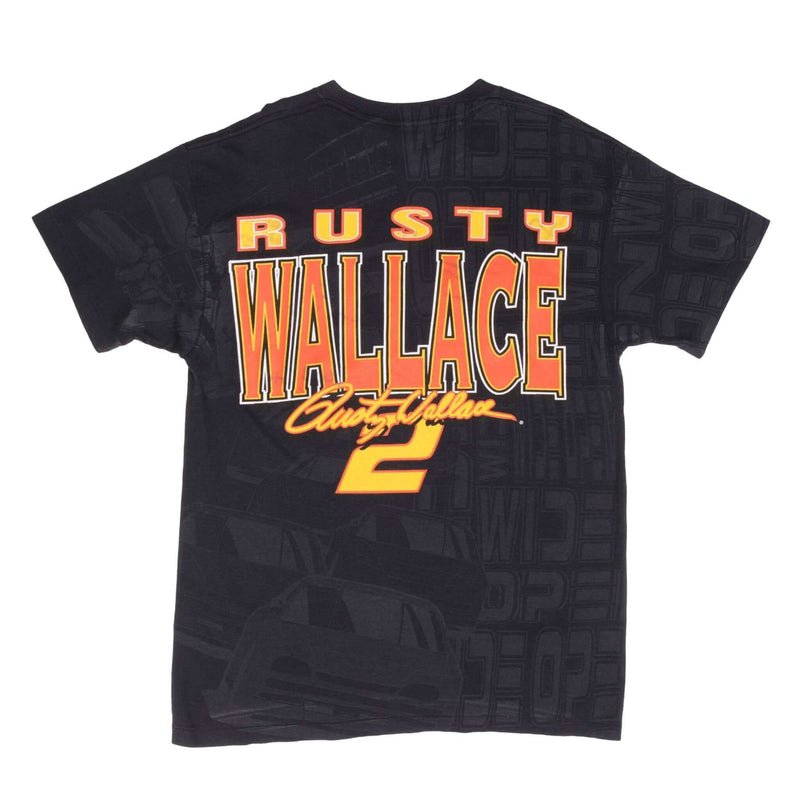 Vintage Nascar All Over Print Rusty Wallace Miller 1990S Tee Shirt Size Large Made In USA