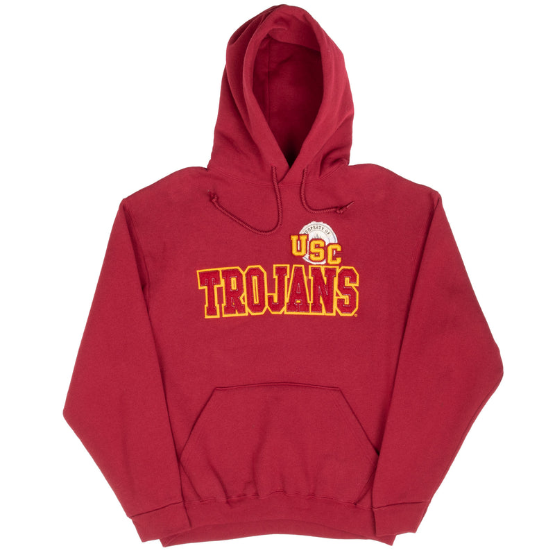 Vintage Usc Trojans Embroidered Red Hoodie Sweatshirt 1990S Size Large Made In USA