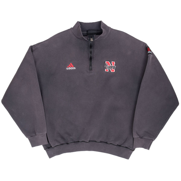 Vintage Adidas Ncaa Nebraska Corn Huskers Quarter Zip Black Sweatshirt 1990S Size Large