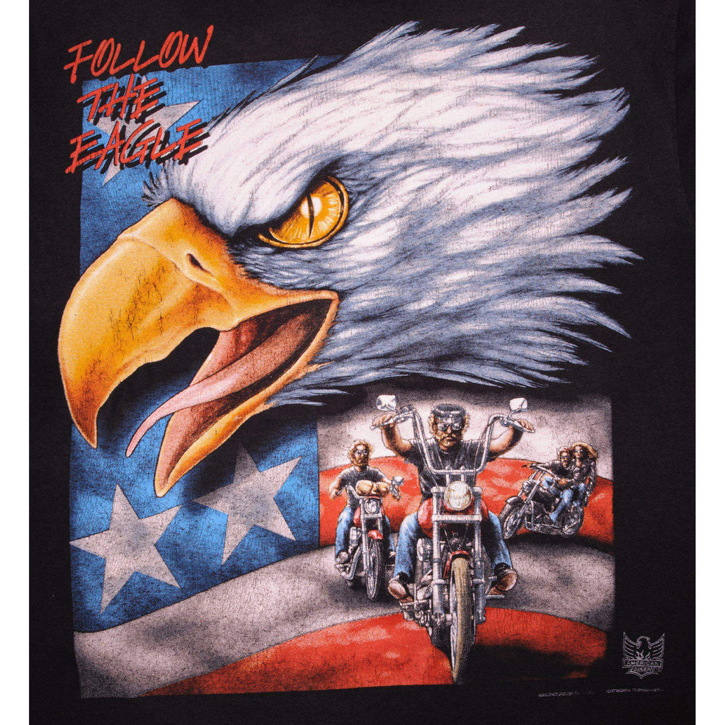 VINTAGE 3D EMBLEM AMERICAN BIKER FOLLOW THE EAGLE TEE SHIRT 1998 XL MA –  Vintage rare usa