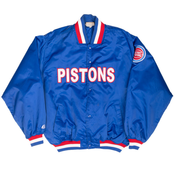 Vintage Nba Detroit Pistons Varsity Satin Bomber Jacket Size XL Made In Usa