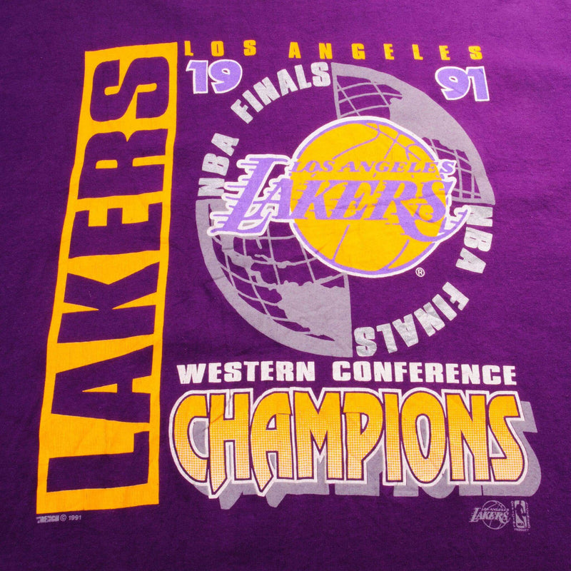 Vintage NBA Los Angeles Lakers Western Conference Champions 1991 Tee Shirt Size XL Made In USA With Single Stitch Sleeves.