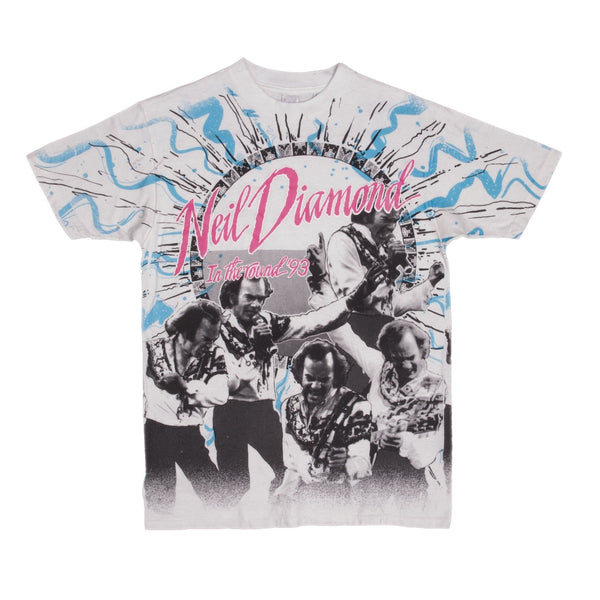 Vintage All Over Print Neil Diamond In the Round 93 Tee Shirt Size Large with single stitch sleeves