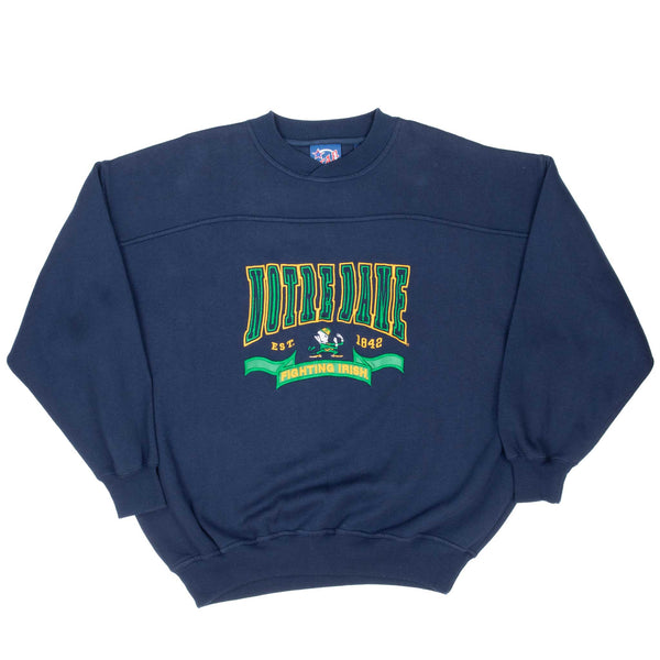 Vintage Ncaa Notre Dame University Fighting Irish Blue Sweatshirt 1990S Size XL