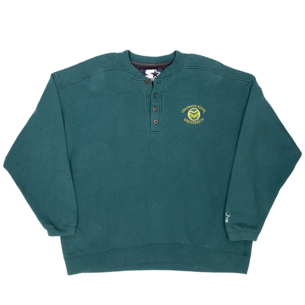 Vintage Colorado State University Henley Green Sweatshirt 1990S Size XL