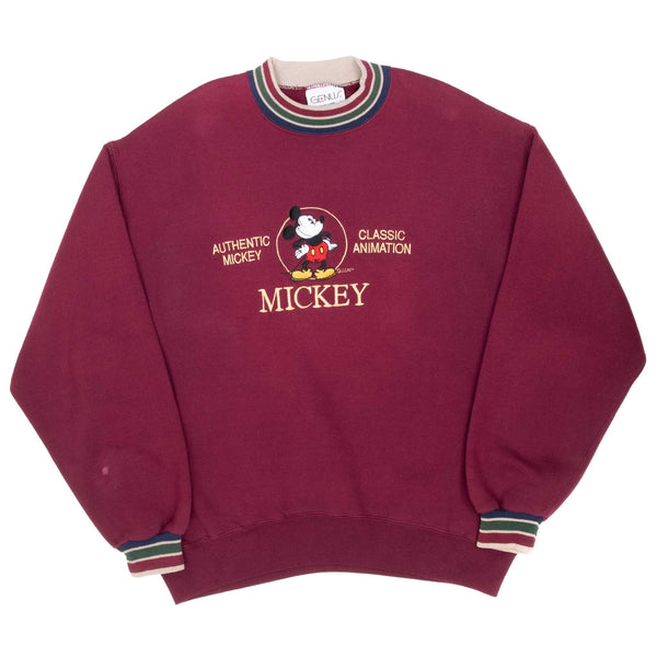 Vintage Disney Mickey Mouse Embroidered Red Sweatshirt Size Large 1990S Made In Usa