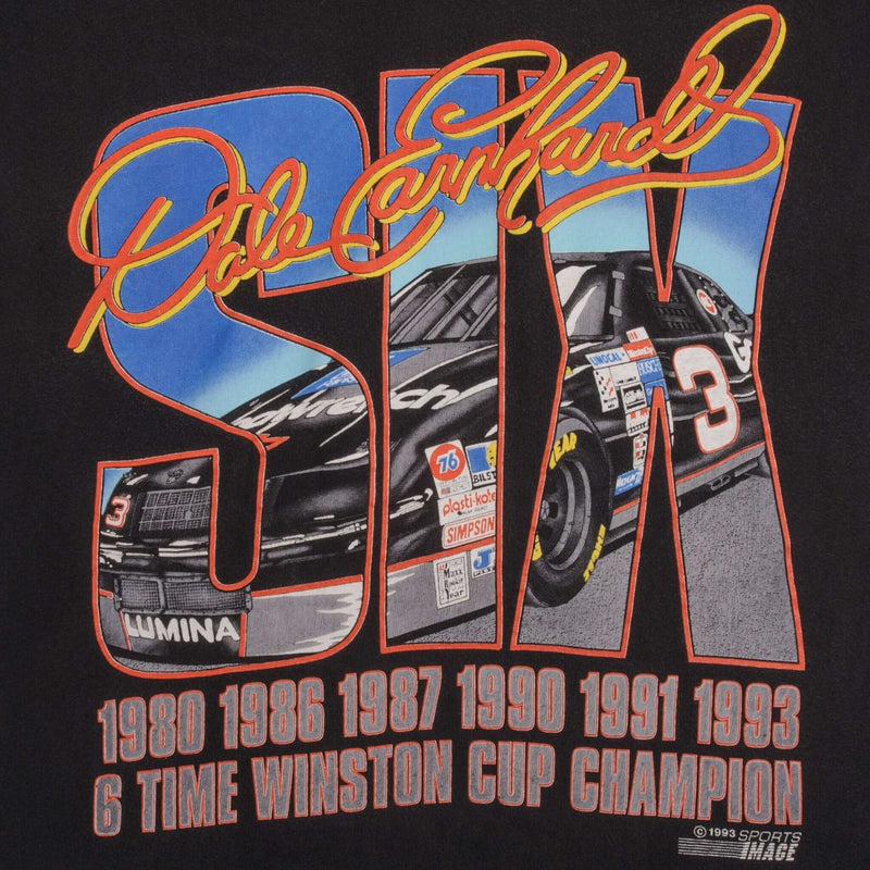 Vintage Nascar Dale Earnhardt Six Time Winston Champion: 1980, 1986, 1987, 1990, 1991, 1993 Tee Shirt Size Medium Made In USA With Single Stitch Sleeves