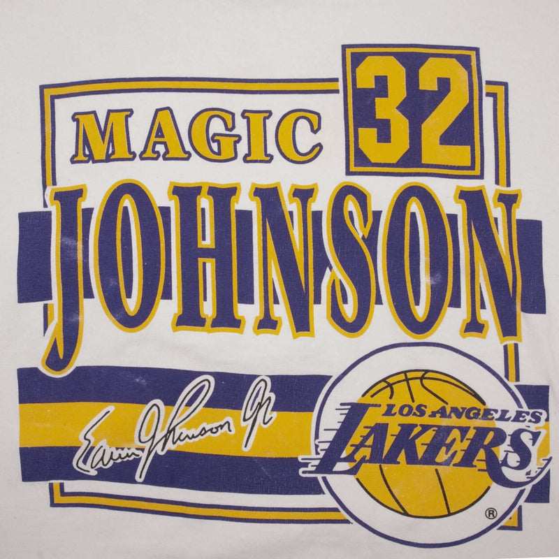 Vintage NBA Magic Johnson 32 Los Angeles Lakers Nutmeg Tee Shirt 1990S Size Large Made In USA With Single Stitch Sleeves.