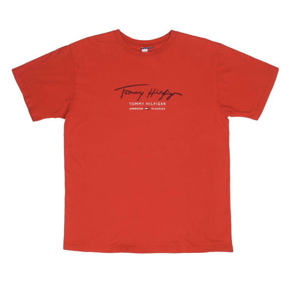 Vintage Tommy Hilfiger Spellout Red Tee Shirt 1990S Size Medium