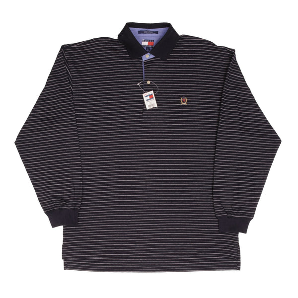 Vintage Tommy Hilfiger Long Sleeve Striped Polo Shirt 1990S Size Large Deadstock