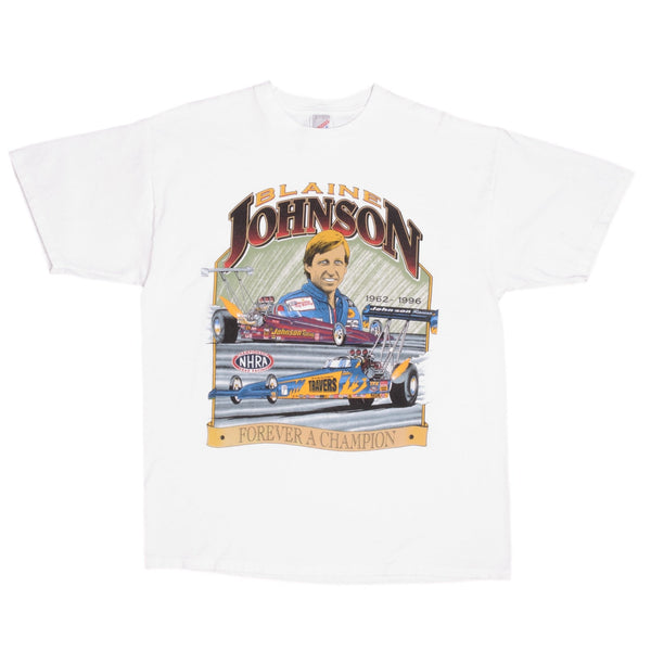 Vintage Racing NHRA Blaine Johnson 1962-1996 1990s Tee Shirt Size XL Made In USA