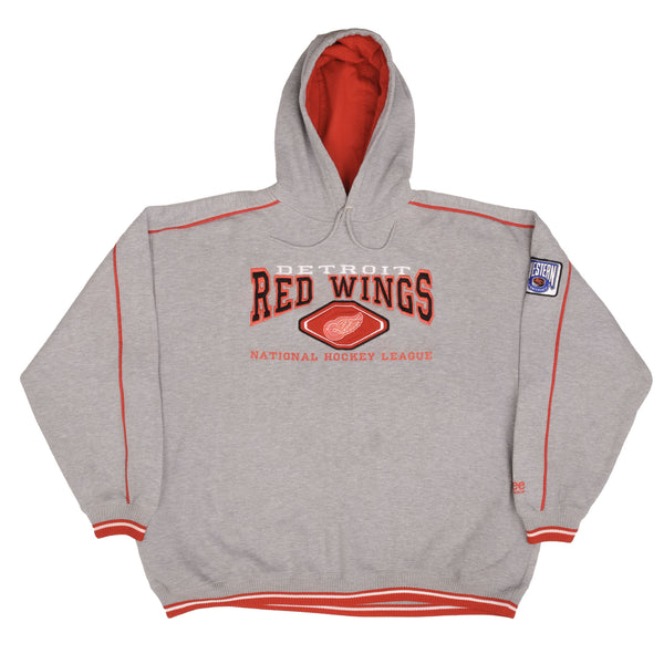 Vintage Nhl Detroit Red Wings Grey Hoodie Sweatshirt 1990S Size 2XL