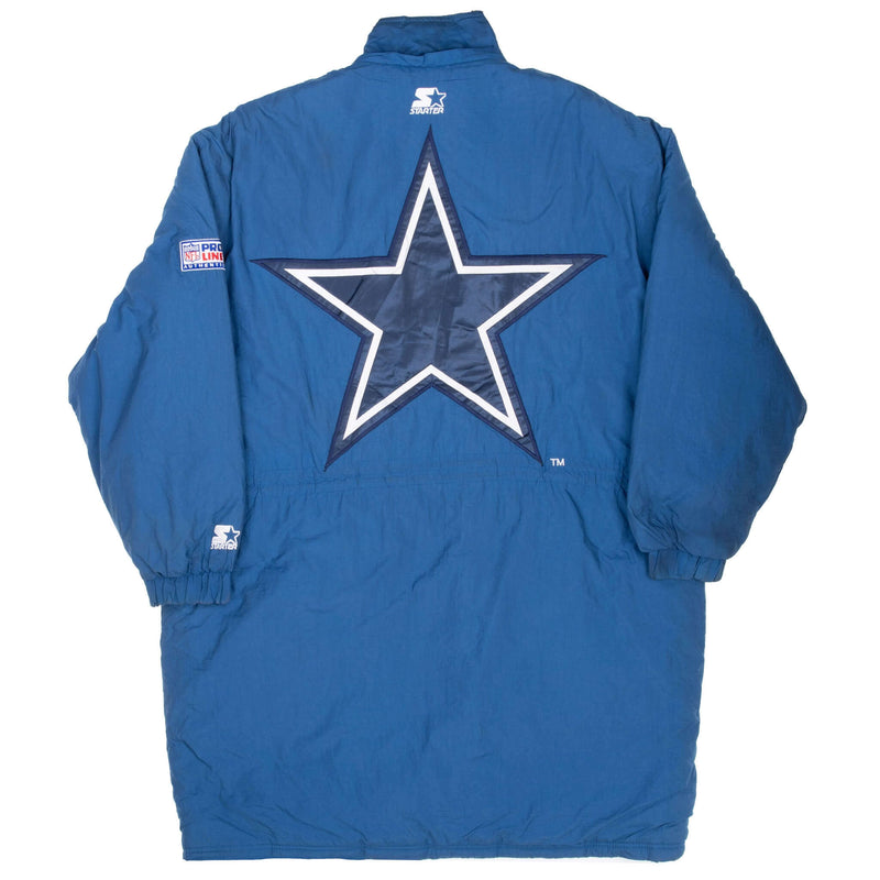 Vintage Nfl Dallas Cowboys Heavy Long Coat With Detachable Hood Jacket 1990S Size 2XL