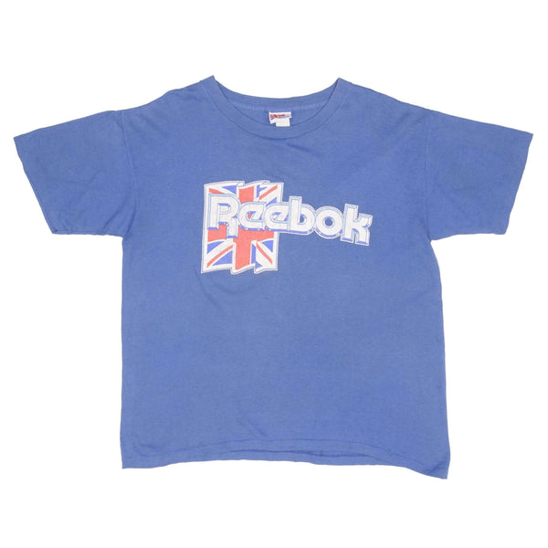 Vintage Reebok 1990S Union Jack Spellout Tee Shirt Size Large Made In USA With Single Stitch Sleeves