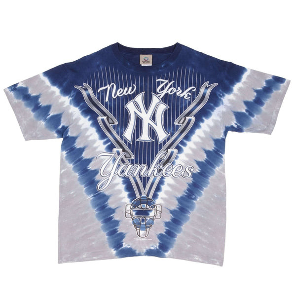 Vintage Mlb Tie Dye New York Ny Yankees Liquid Blue Tee Shirt 1990S Size Medium