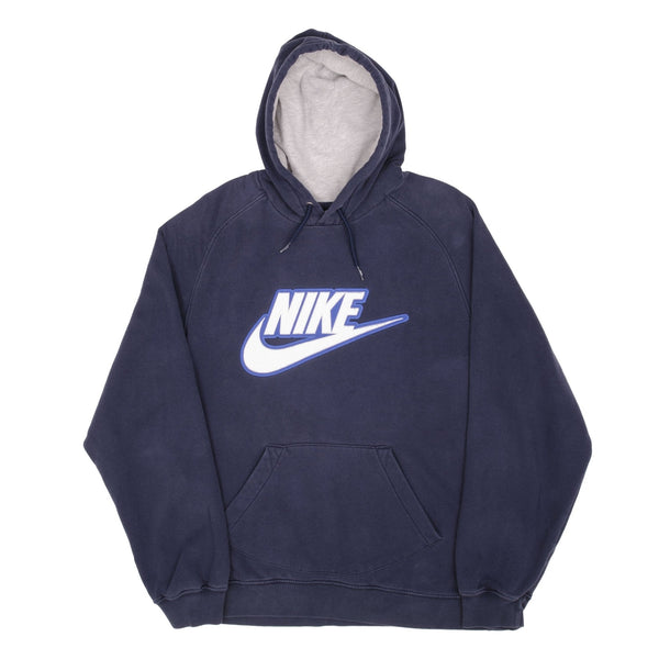 Vintage Navy Blue Nike Spellout Swoosh Hoodie 2000S Size Large