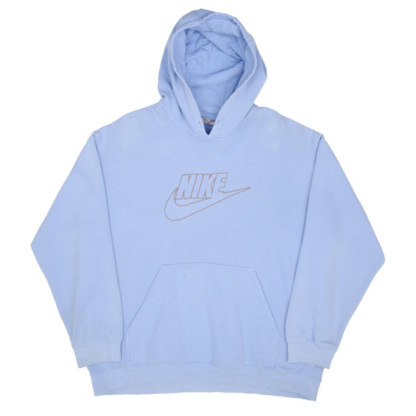 Vintage Nike Spellout Swoosh Blue Hoodie Sweatshirt 2000S Size XL