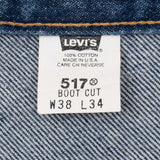 Beautiful Indigo Levis 517 Boot Cut Jeans 1980s with Medium Dark Blue Wash

Size on tag 38X34 actual Size 37x33

Back Button #554