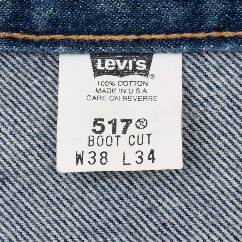 Beautiful Indigo Levis 517 Boot Cut Jeans 1980s with Medium Dark Blue Wash

Size on tag 38X34 actual Size 37x33

Back Button #554