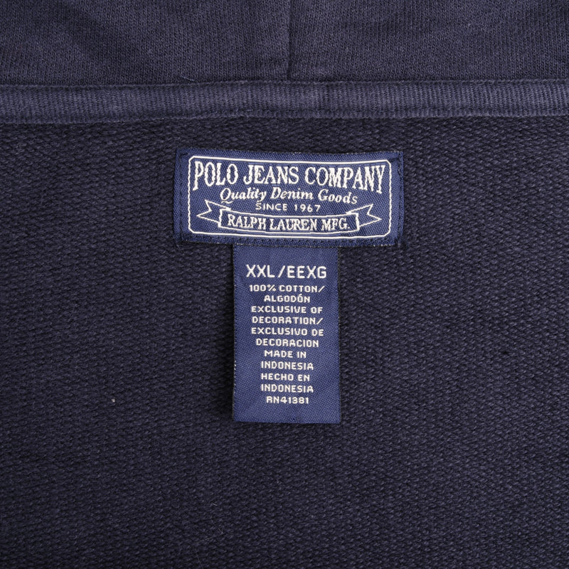 Vintage Ralph Lauren Full Zip Spellout Navy Blue Hoodie Sweatshirt 1990S Size 2XL