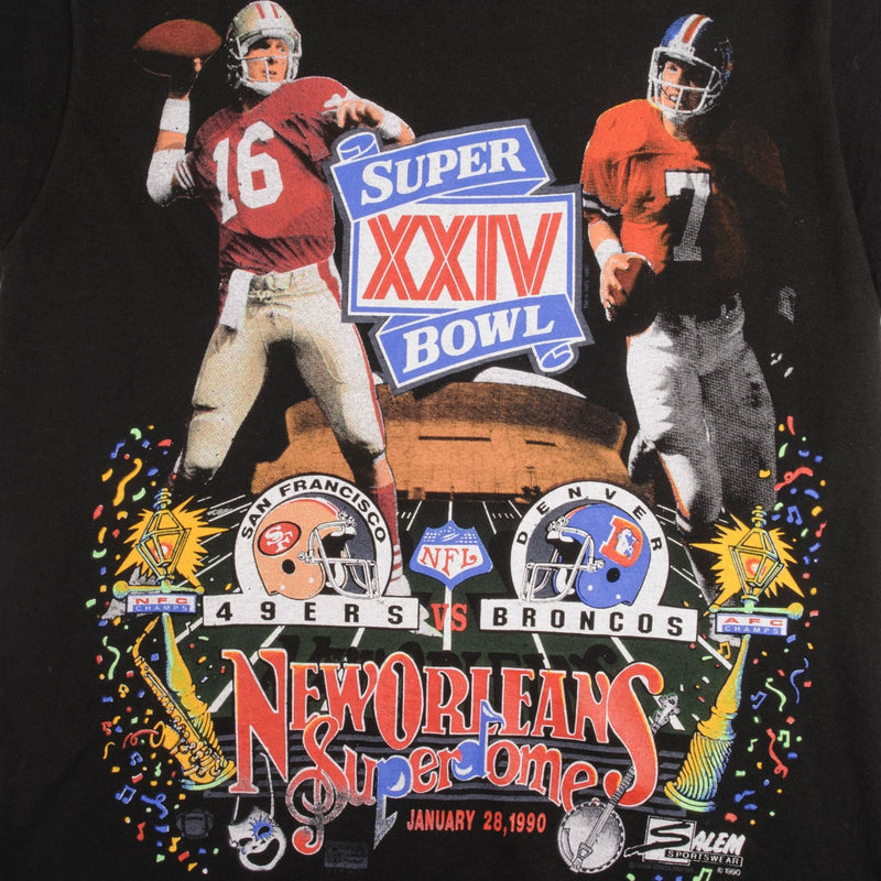 Vintage NFL San Francisco 49ers VS Denver Broncos Super Bowl XXIV 1990 Tee Shirt Size Medium Made In USA With Single Stitch Sleeves