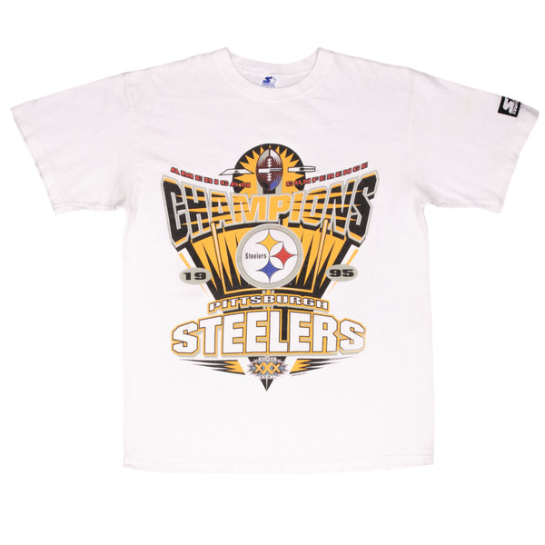 Vintage Nfl Pittsburgh Steelers Afc Champions 1995 Tee Shirt Size Medium With Single Stitch Sleeves