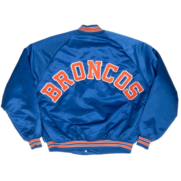 Vintage NFL Denver Broncos Chalk Line Satin Bomber Jacket 1990S Size XL Made In Usa