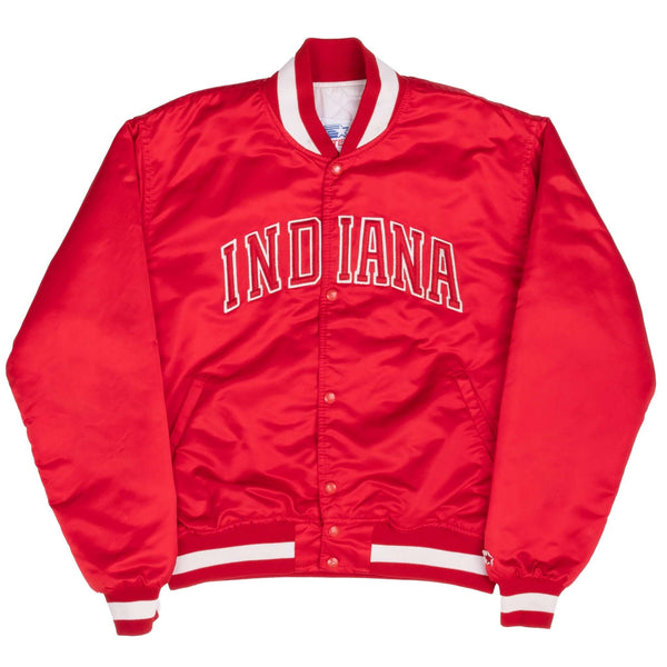 Vintage Indiana Red Satin Bomber Starter Jacket 1980S Size Large Made In Usa