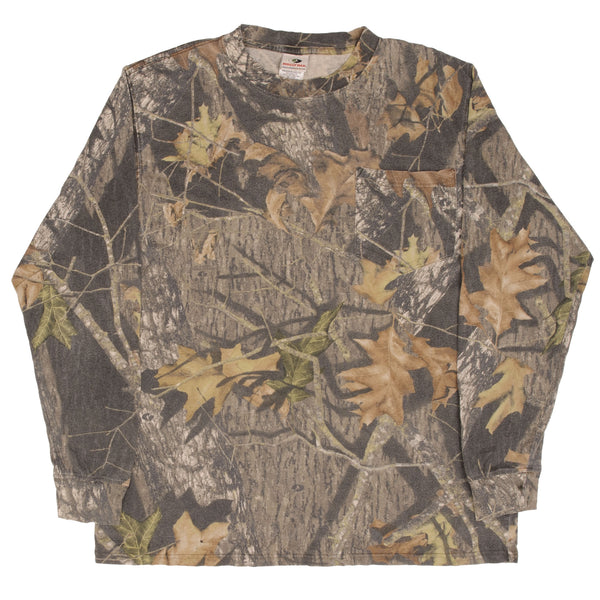 Vintage Hunting Mossy Oak Break Up Camo Long Sleeve Pocket Tee Shirt Size XL