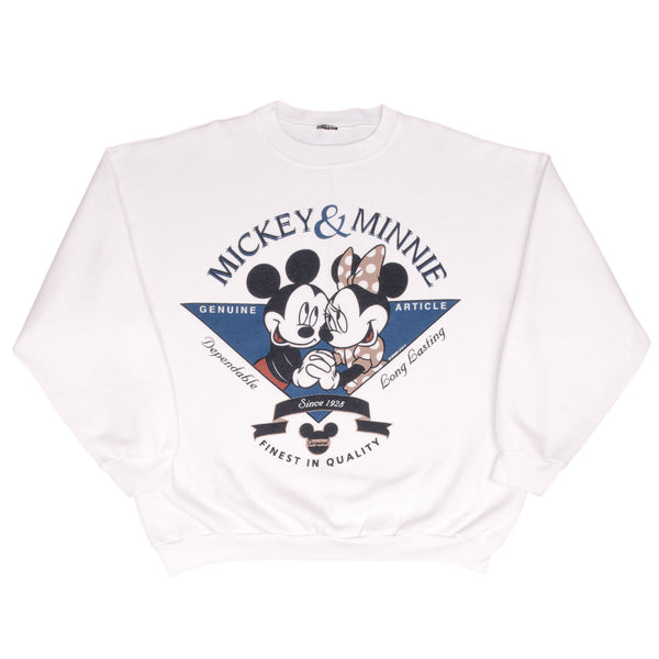 Vintage Disney Mickey And Minnie Mouse 1990S White Sweatshirt Size XL