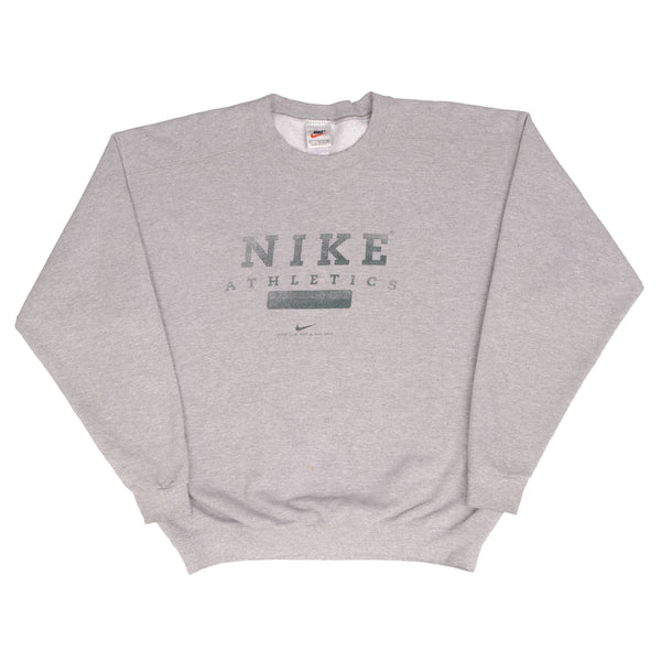 Vintage Nike Athletics Spellout Grey Sweatshirt 1990S Size Medium Made In Usa