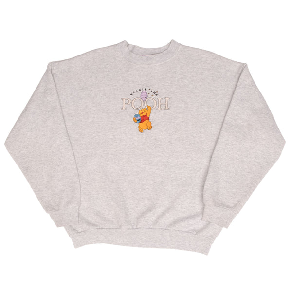 Vintage Disney Winnie The Pooh Embroidered 1990S Grey Sweatshirt Size Large