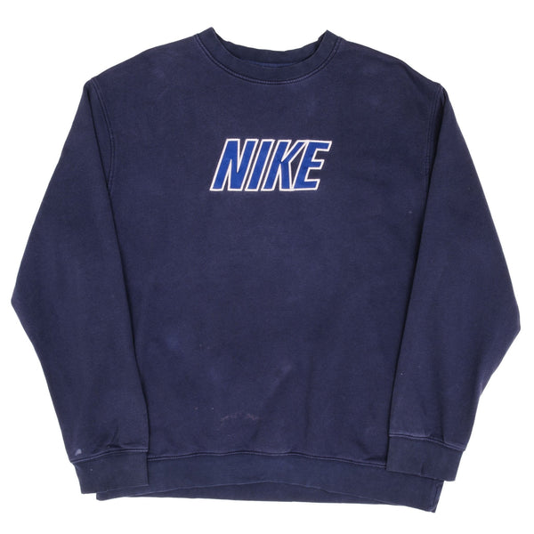 Vintage Nike Spellout Navy Blue Crewneck Sweatshirt 2000S Size XL