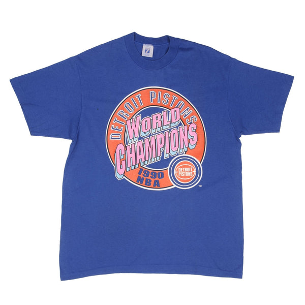 Vintage NBA Detroit Pistons NBA World Champions 1990 Tee Shirt Size Large Made In USA With Single Stitch Sleeves