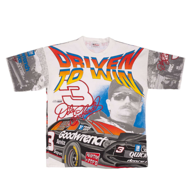 Beautiful Vintage All Over Print Nascar Dale Earnhardt Tee Shirt 1996 Size Large Made In USA