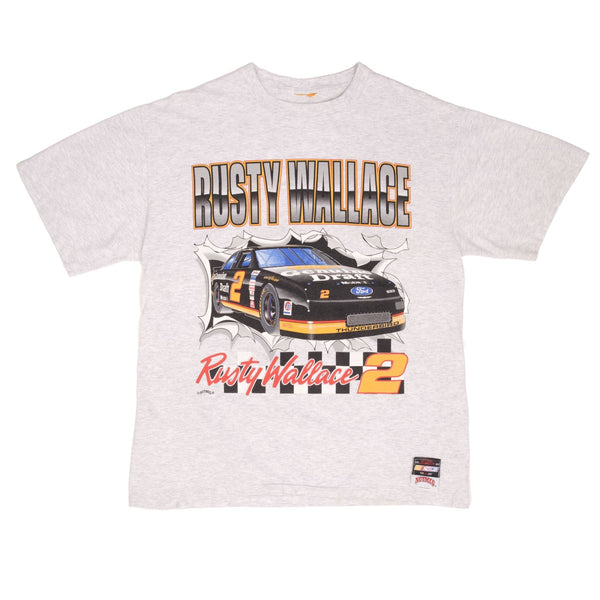 Vintage Nascar Rusty Wallace 1990S Nutmeg Tee Shirt Size XL Made In USA With Single Stitch Sleeves