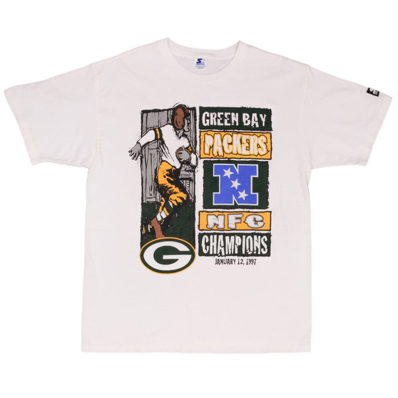 Vintage NFL Green Bay Packers NFC Champions 1997 Starter Tee Shirt Size Large With Single Stitch Sleeves